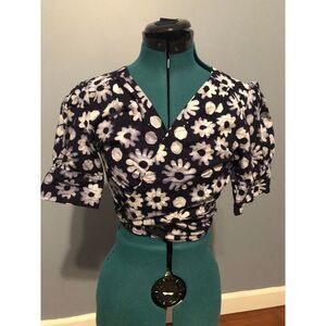 Indego Africa Blue Floral Printed Wrap Top, size M